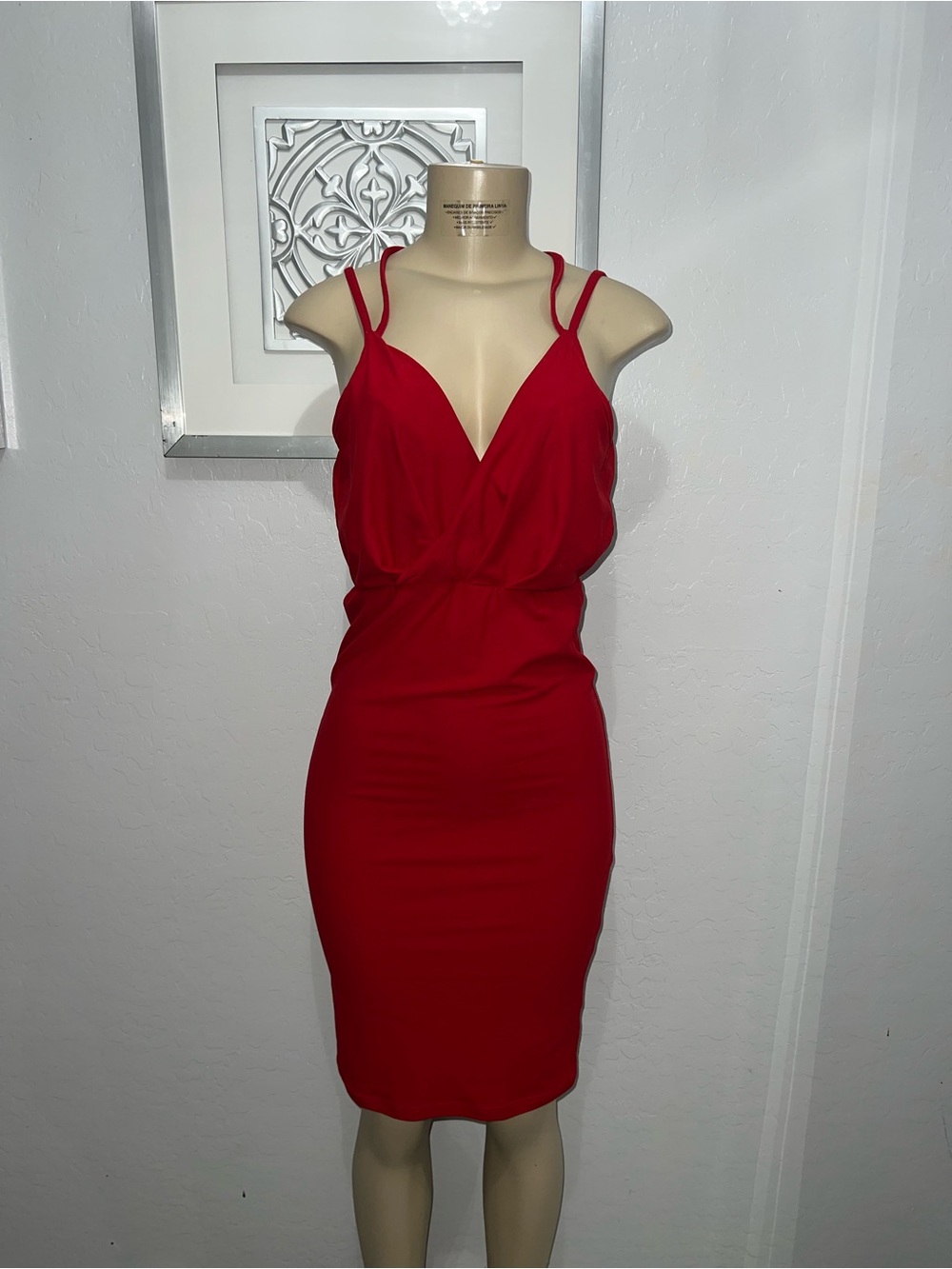 Fashion Nova Red Double-Strap V-Neck Midi Dress